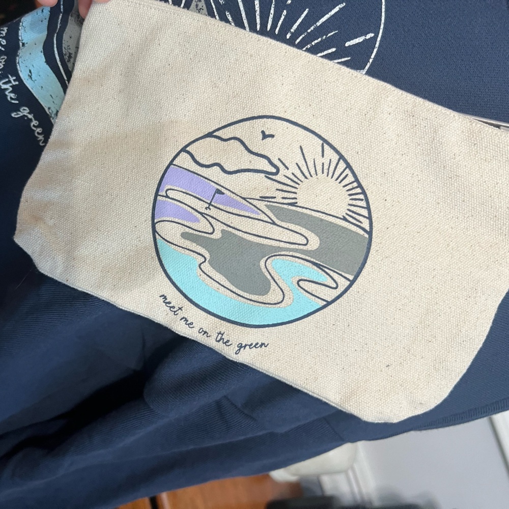 Navy Graphic Sweatshirt “Meet Me On The Green” with Beige Pouch - Picture 2 of 5